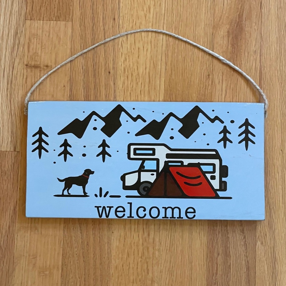 Rustic Marlin Welcome Sign Camping RV Mountain Black Lab Wall Decor Made in USA